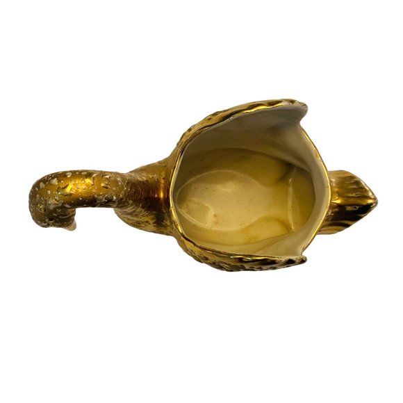 Gold Swan Planter Spring MCM 22 K Textured Ceramic 8" Vase Candy Dish Regency - Picture 5 of 12